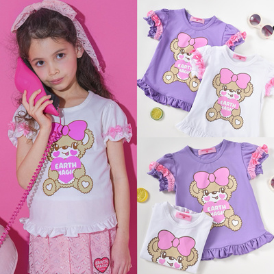 现货 earthmagic EM 日系卡通潮牌抱心熊可爱短袖t花边袖女童装