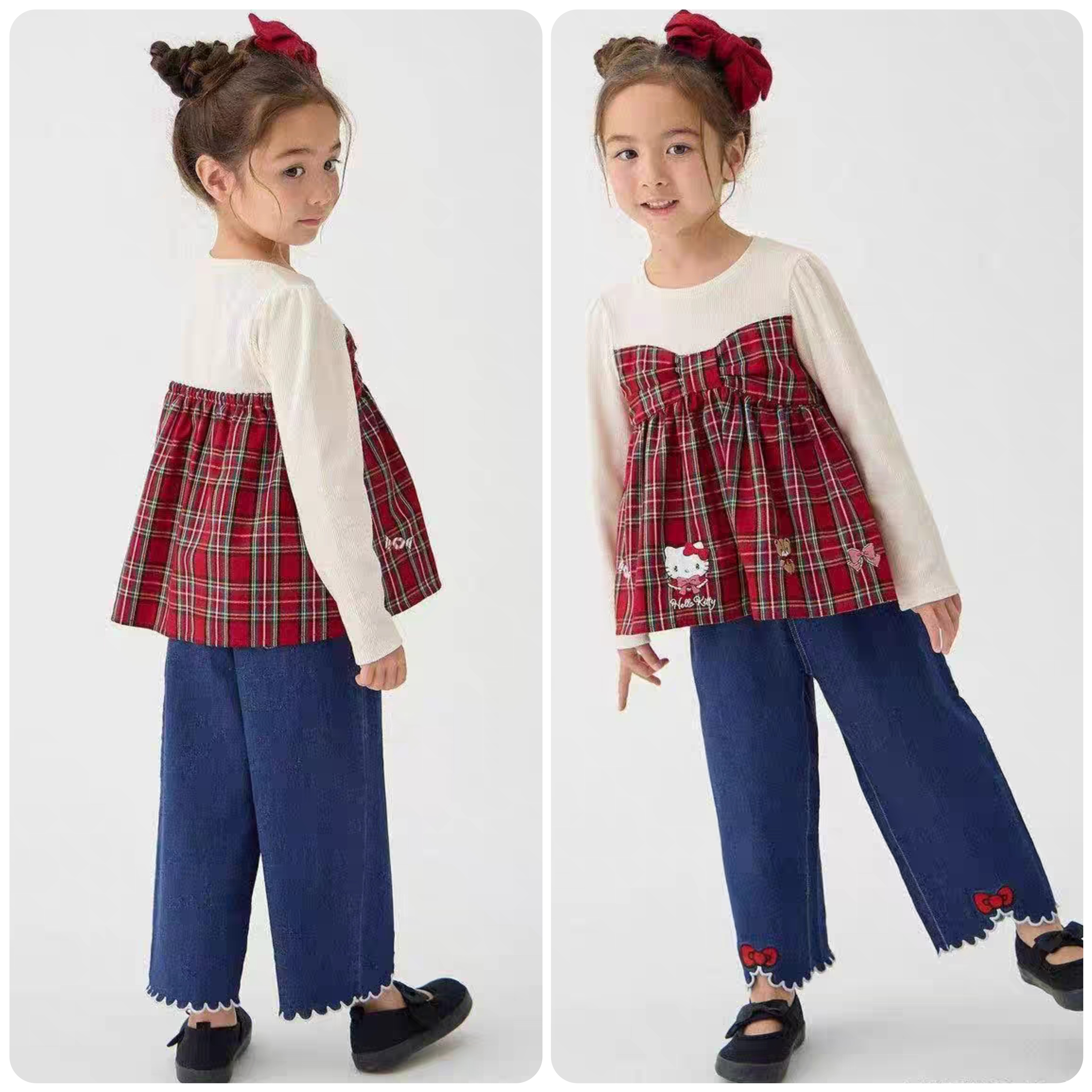 春秋KITTY猫卡通女童装长袖拼格子英伦学院可爱T恤打底衫牛仔裤,童装/婴儿装/亲子装,T恤,淘宝优惠券,粉丝福利购,淘宝优惠卷