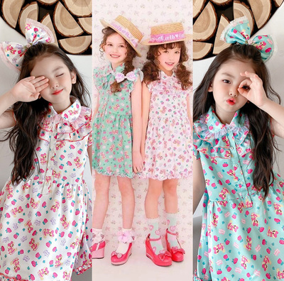 EarthMagic玫瑰花满印小熊连衣裙