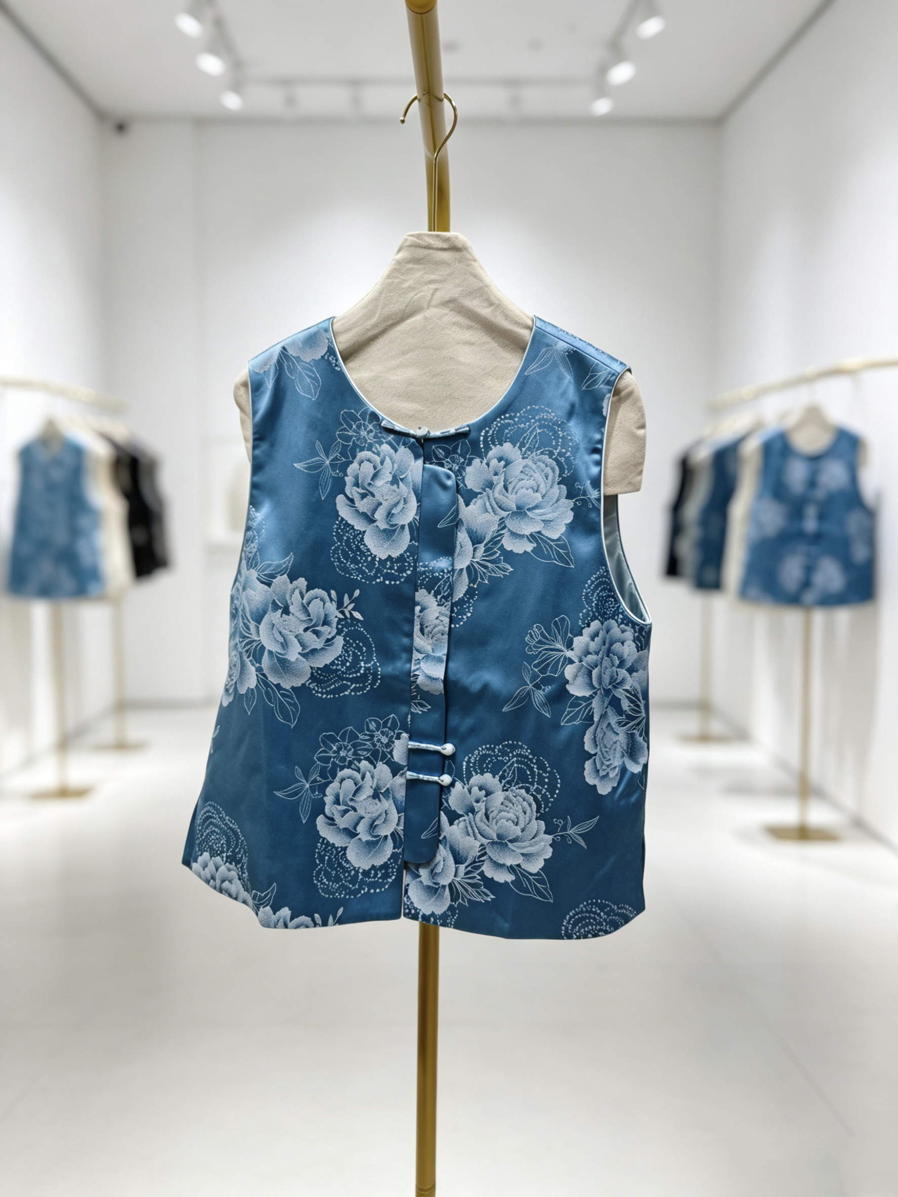 梨花庄新中式国风青花瓷马甲女2026新款妈妈装茶服唐装坎肩上衣
