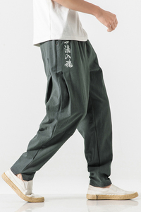 2021裤子男夏季韩版宽松潮流港风哈伦休闲裤棉麻裤风/图片