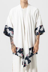 夏季风中长款拼接棉麻风衣汉服道袍仙鹤日系大码 F10/P65图片