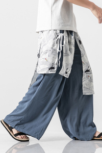 大码汉服拖地阔腿裤风宋裤仙气宽松仙鹤直筒长裤飘带 K71/P85图片