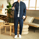 2023秋冬风男装汉服唐装外套装情侣大码盘扣夹克TZ06/P145，男装休闲套装，钱塘713