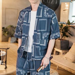 夏风仙鹤七分袖开衫男薄款复古日系和服开衫道袍 F03-F06/P45图片