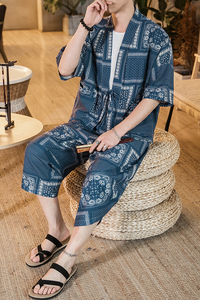 大码夏季棉麻短袖男风亚麻半袖T恤潮班服套装 TZ04/P85 控115图片
