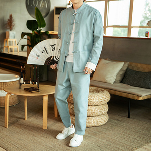 情侣装秋装 风唐装大码立领外套男女班服休闲套装 TZ06/图片