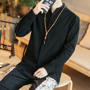 秋冬新款 大码风男装棉麻男士长袖衬衫功夫打底衫 C33/P65图片