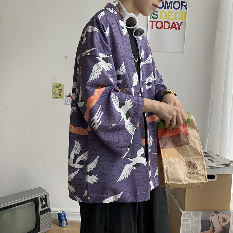 仙鹤龙港风日系潮外套防晒服和服开衫薄款半袖道袍防晒衣F12/P40,男装风衣,钱塘713