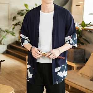 风夏装男士大码拼接七分袖汉服麻本开衫 F11 P60控78图片