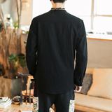 秋冬唐装男衬衫长袖中式复古汉服男风盘扣衬衫C33/P65，男装衬衫，钱塘713
