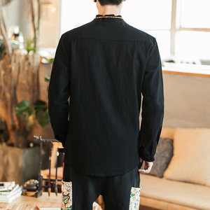 秋冬 唐装男衬衫长袖中式复古汉服男风盘扣衬衫 C33/P65图片
