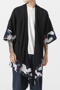 风中长款棉麻风衣汉服道袍仙鹤日系大码披风防晒服男 F10/P65图片