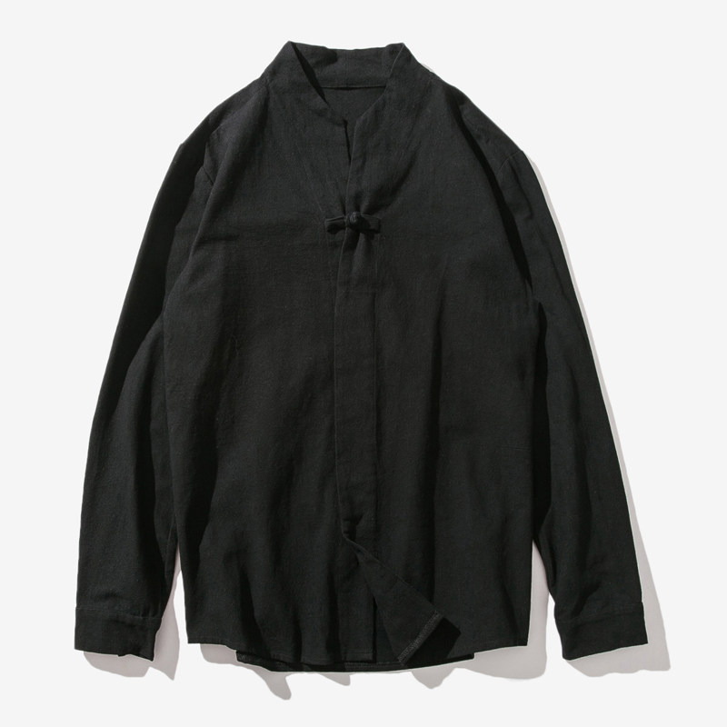 20秋冬大码日系风盘扣棉麻汉服衬衫立领亚麻外套男C33/P65,男装衬衫,钱塘713