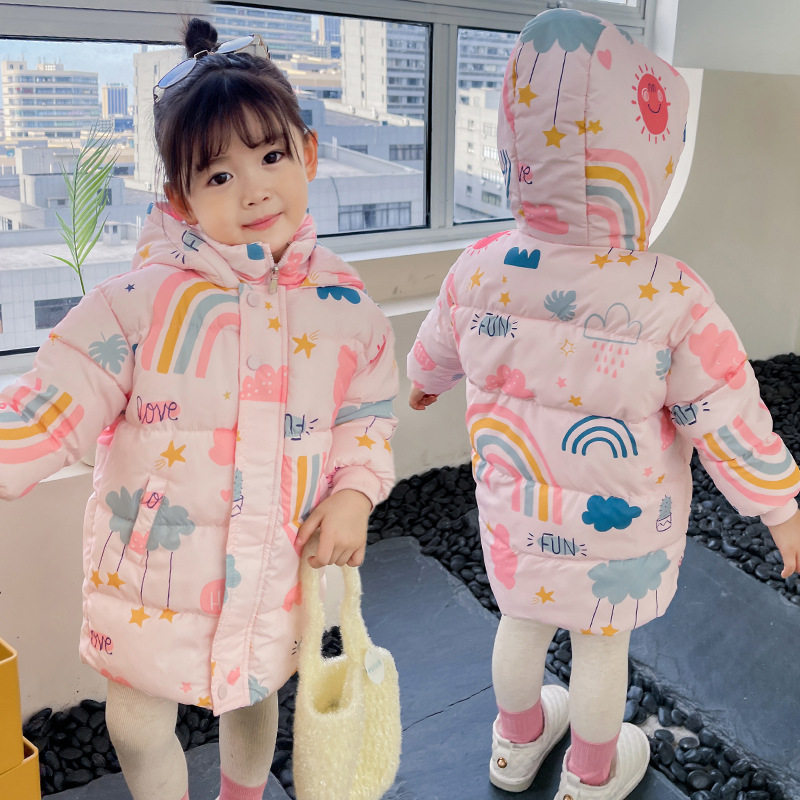 2025新款儿童羽绒棉服中长款韩版男女童宝宝可爱款加厚棉服