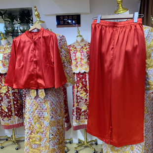 传统龙凤褂打底衫结婚新娘梳头上头衣裙褂打底水衣红色睡衣套装