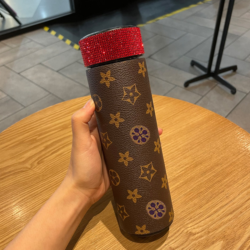 304不锈钢保温杯女士高颜值网红带钻便携斜背水杯ins镶钻印花杯子