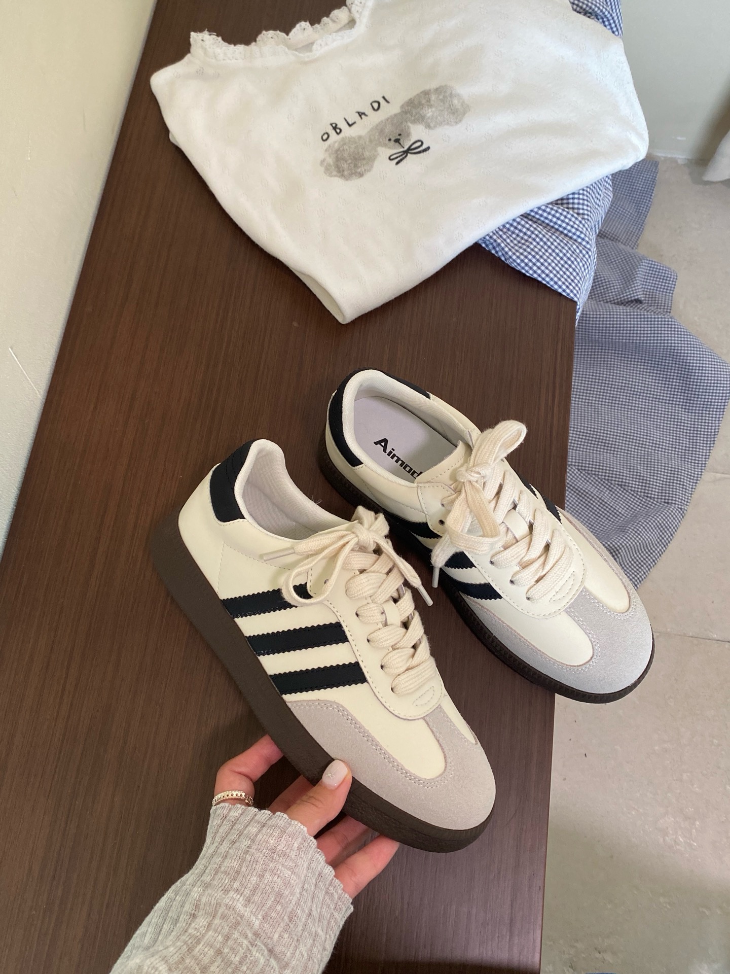 真皮德训鞋女2025秋新款平底百搭复古软底拼色阿甘系带休闲运动鞋