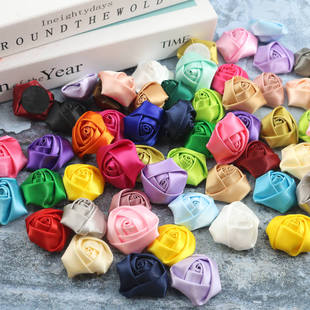 3.5cm仿真花朵 丝带玫瑰花头假花 diy手工材料头饰服饰装饰辅料