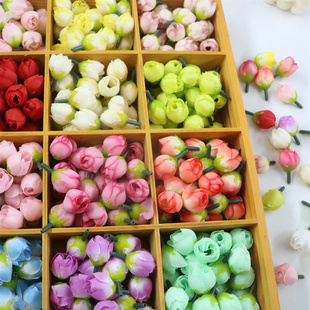 DIY仿真玫瑰茶苞小骨朵小花苞喜糖盒装饰花绢花簪花材料手环制作