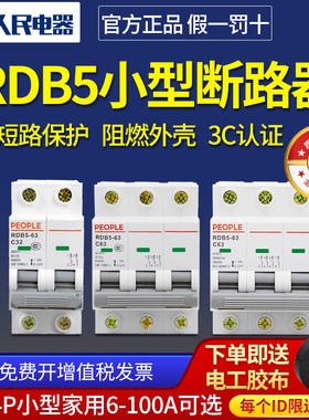 小型断路器RDB5电闸三相家用2P1P空开空气开关短路保护3P人民电器
