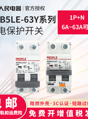 漏电保护器人民电器RDB5LE-63Y小型2P32A63A家用断路器一体式两用