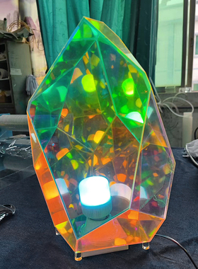 镭射亚克力板炫彩板加工七彩虹异形水晶菱形盒子柱体展厅门店定制