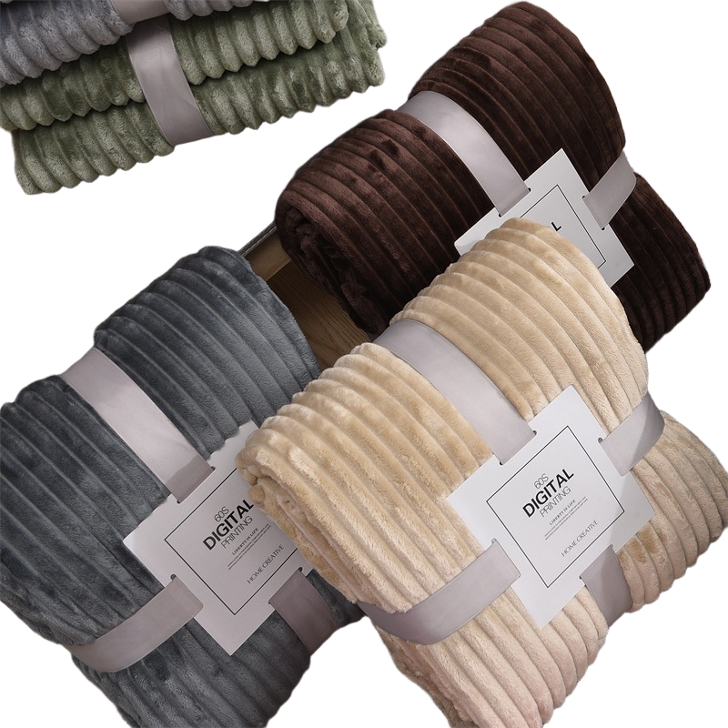 网红瑜伽盖毯纯色云貂绒抽条毛毯法兰绒毯子加厚礼品毛毯沙发毯子