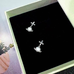 2026十字轻奢水滴形百搭满钻耳坠耳饰耳钉小巧养耳洞耳钉