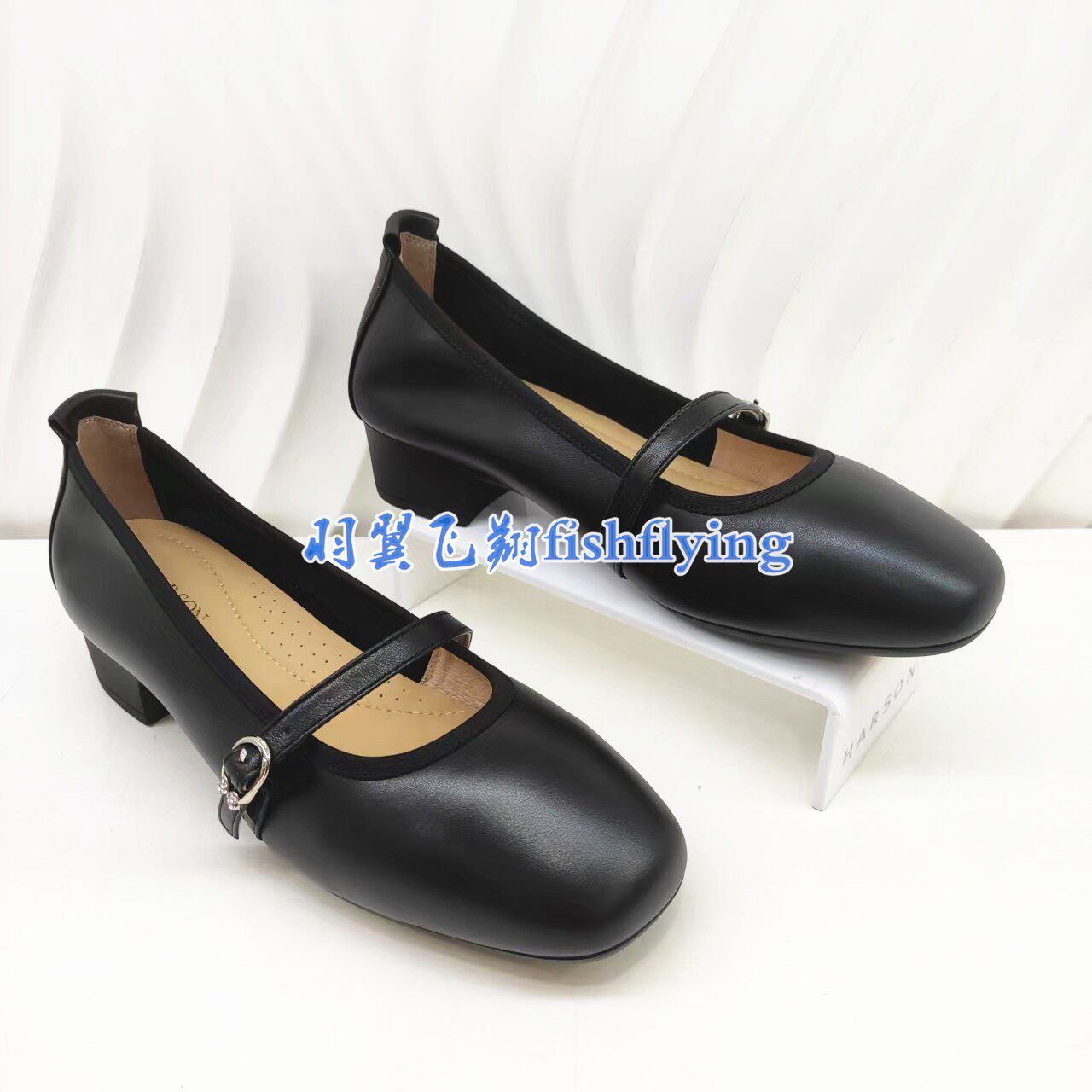 HS257928哈森2025春夏秋季工装鞋黑白杏色法式低跟圆头玛丽珍女鞋