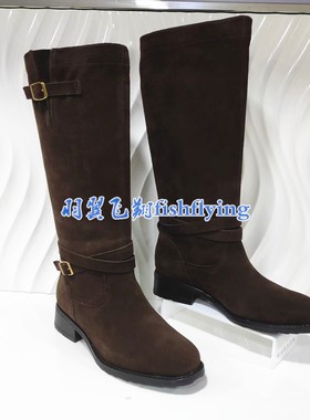 HA252506正品Harson/哈森2025冬新套筒低方跟皮带扣翻皮女高筒靴