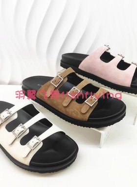 KM257003卡迪娜专柜正品2025夏季新款平底皮带扣水钻女凉皮拖鞋
