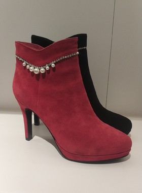 卡迪娜专柜正品2020冬款水钻优雅细高跟防水台34码女短靴ka071590