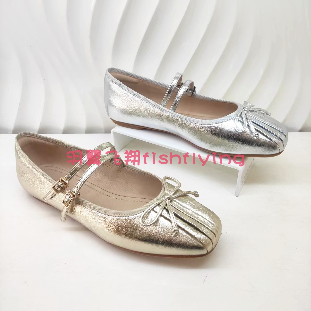 HS257109哈森专柜正品2025春夏新金银玛丽珍女单鞋蝴蝶结芭蕾平底