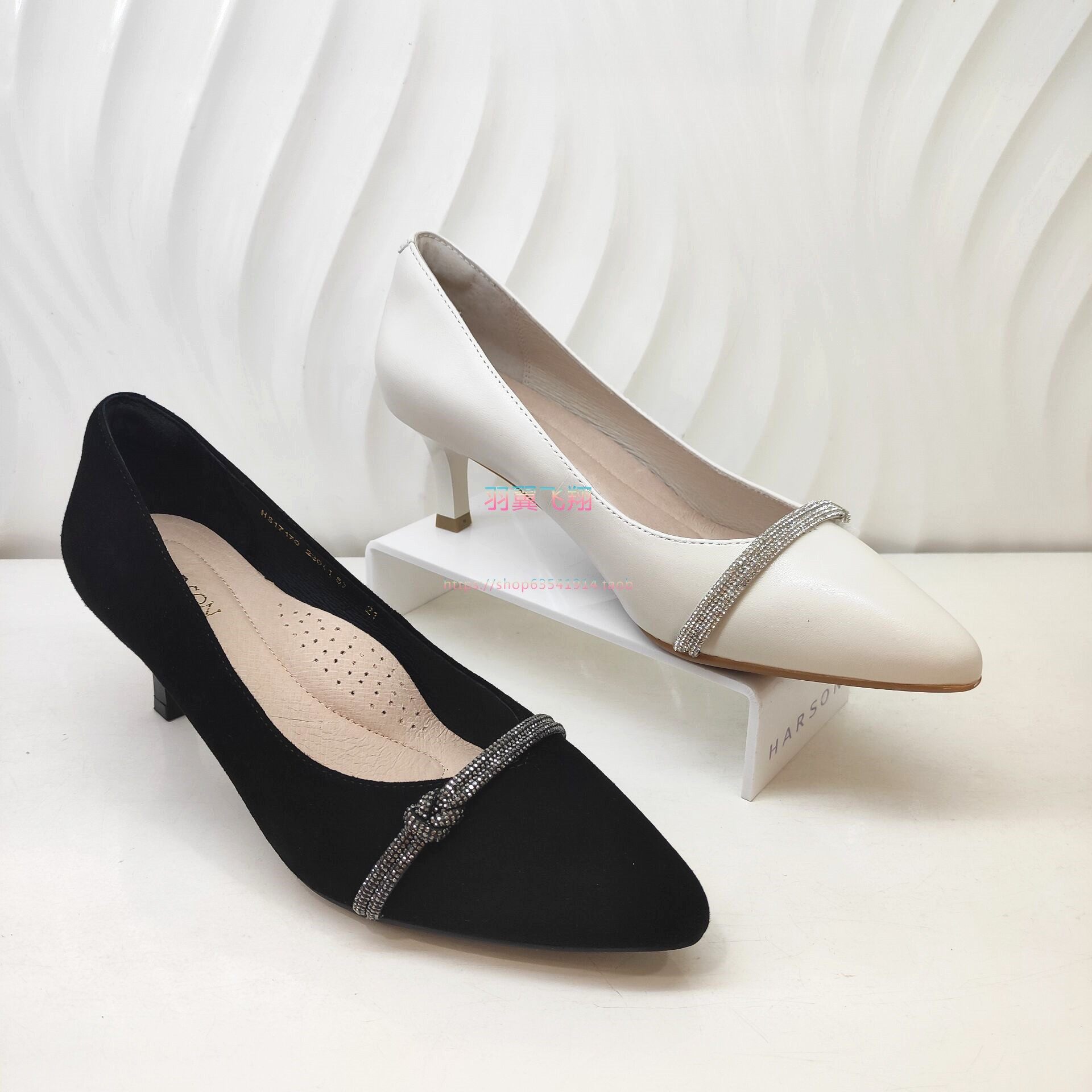 专柜正品哈森女鞋2021春新款中跟水钻浅口百搭舒适女单鞋hs17170