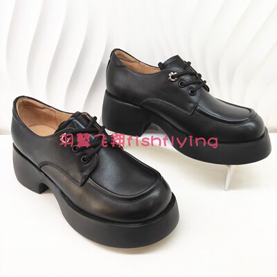 ks251802卡迪娜专柜正品2025春新系带厚底增高软牛皮乐福鞋女单鞋