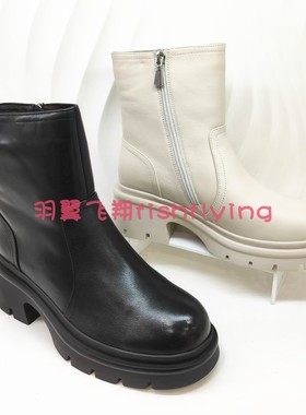 KA242002卡迪娜专柜正品2024冬靴羊毛里粗方跟厚底保暖女短靴40码