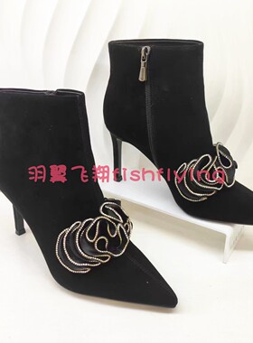 KA231501卡迪娜专柜正品2023冬新款细高跟尖头花朵时装女短靴单靴