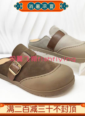 HM240601哈森勃肯女皮拖鞋专柜正品2024春夏新款低跟皮带扣前包头