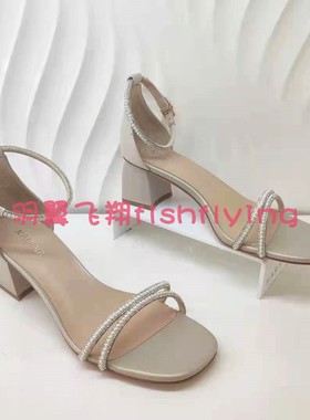 卡迪娜Kadina正品2021夏新款粗中方跟后包露趾粉色女凉鞋KM11561