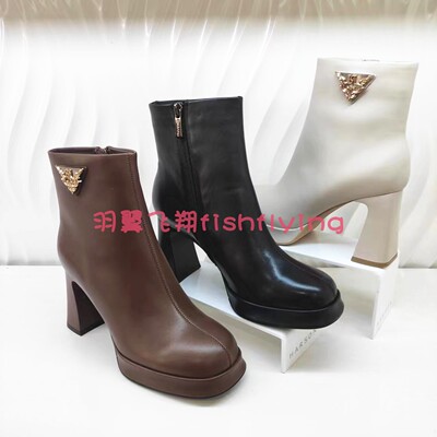 粗高跟方头时尚女短靴冬靴