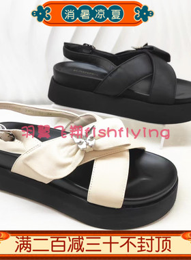 KM243602卡迪娜专柜正品24夏新学生白色40码平跟厚底蝴蝶结女凉鞋