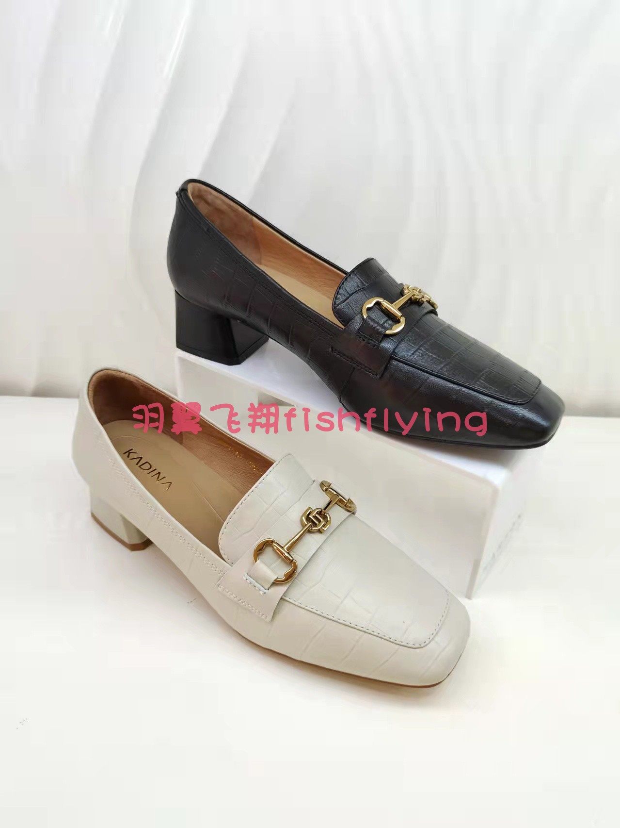 卡迪娜专柜正品22春季新深口方头粗跟40大码鞋乐福女单鞋ks221543