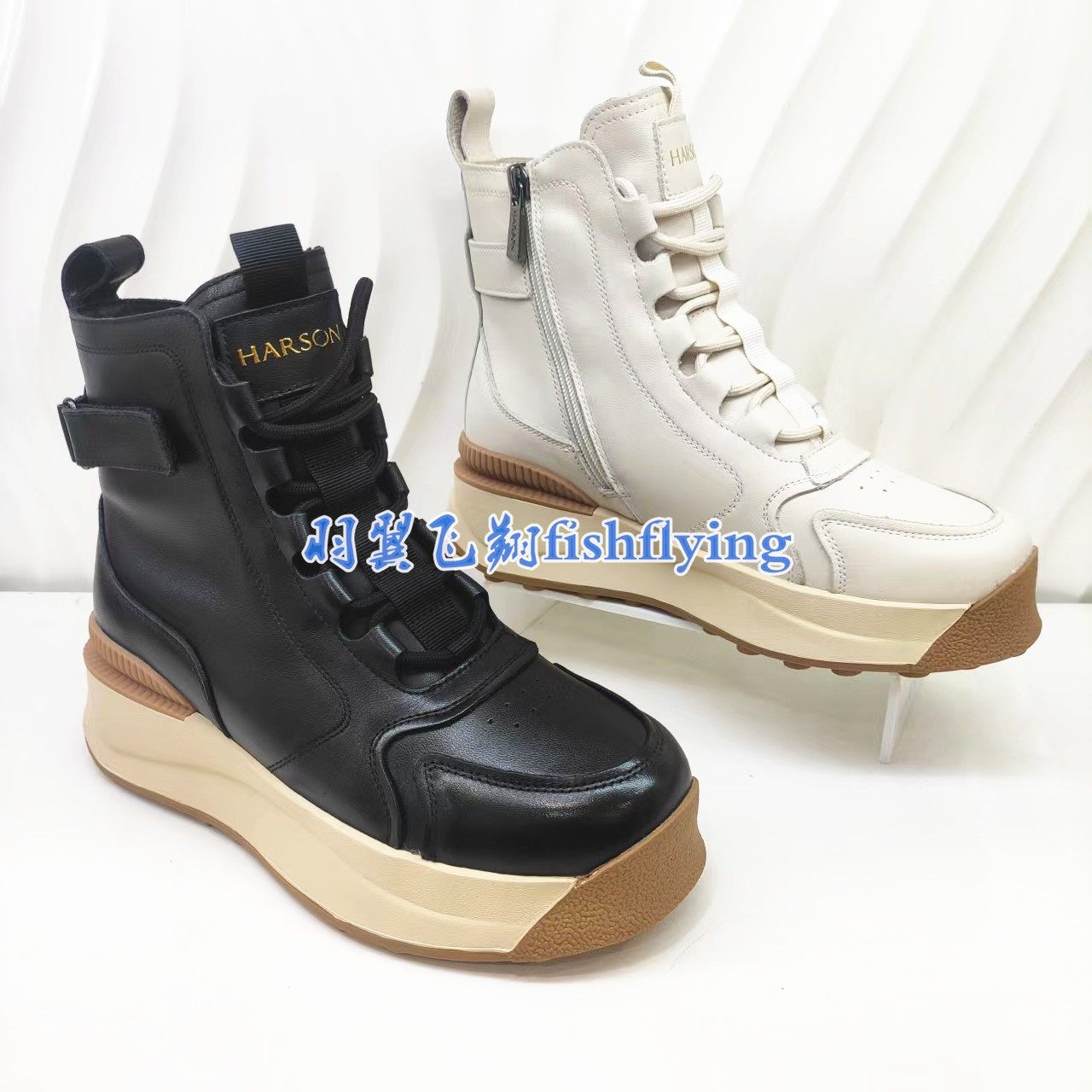 HA250601正品Harson/哈森2025冬季牛皮羊毛里保暖厚底马丁靴女靴