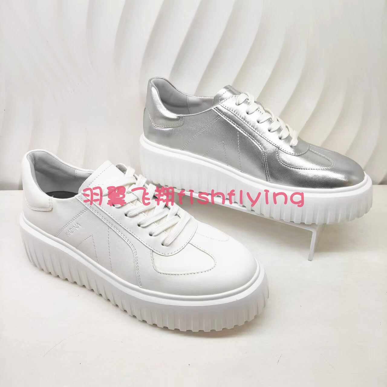 KCS257005卡迪娜专柜正品2025春夏厚底银色系带休闲小白鞋女单鞋