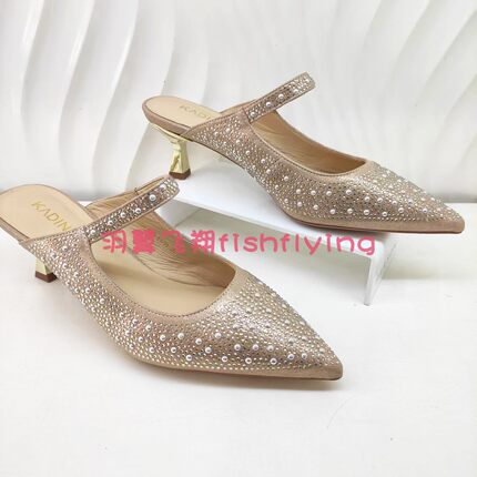 KM250501卡迪娜女鞋专柜正品25夏新款细高跟尖头后空包头鞋拖凉鞋