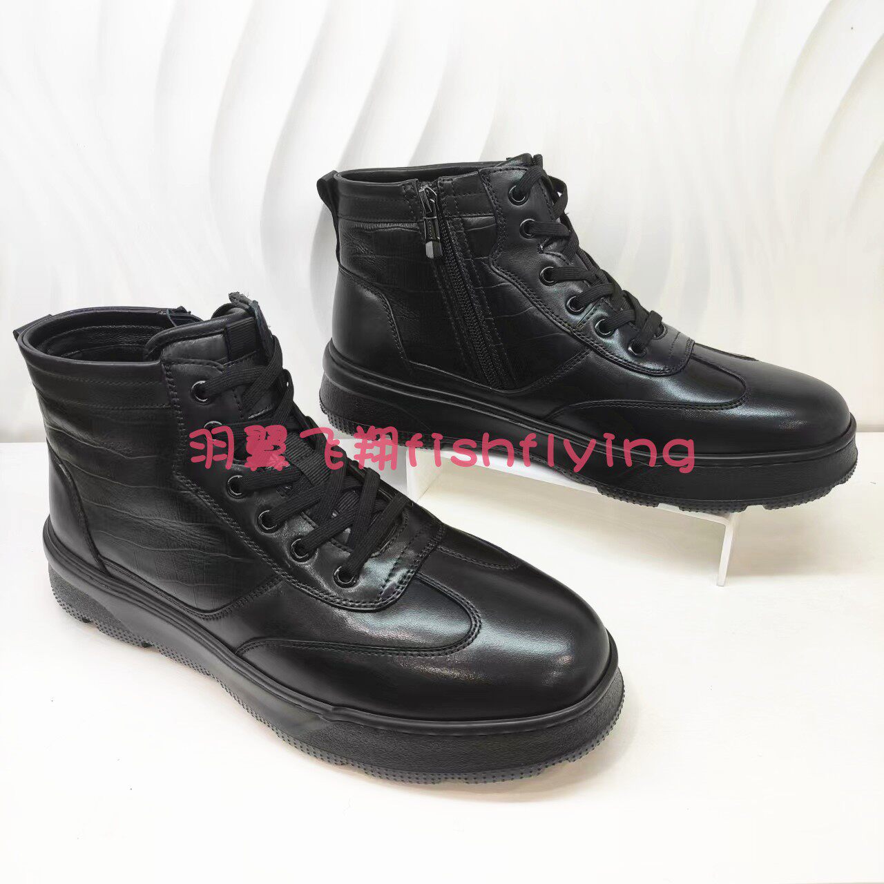 MA242071正品Harson/哈森24冬厚底真皮系带高帮侧拉链羊毛里男靴