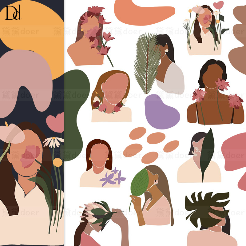 AI矢量现代抽象马蒂斯女人插画色块植物装饰画海报设计PNG素材SVG