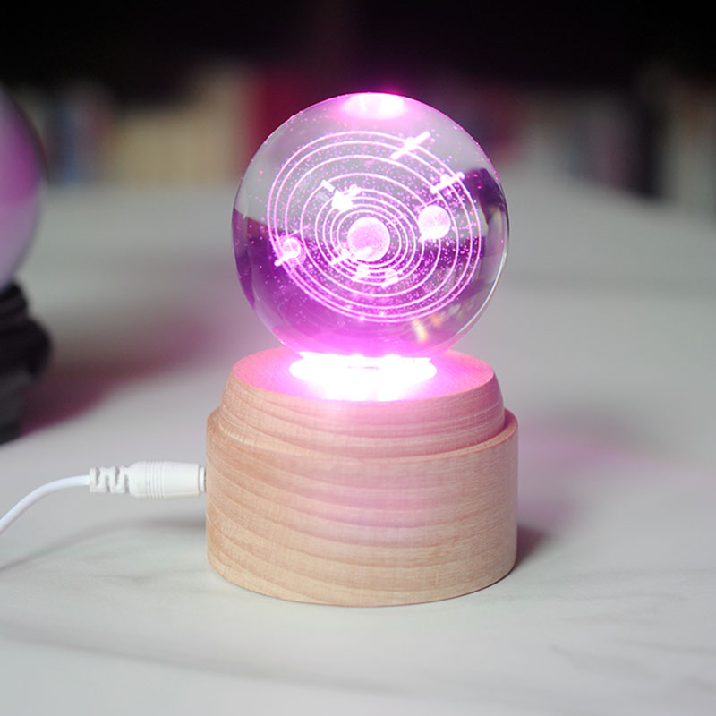 实木水晶球旋转展示台带灯底座高尔夫球乒乓球篮球足球手办展示架