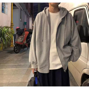 秋冬季港风卫衣男连帽开衫韩版潮流学生加绒外套宽松运动班服女生